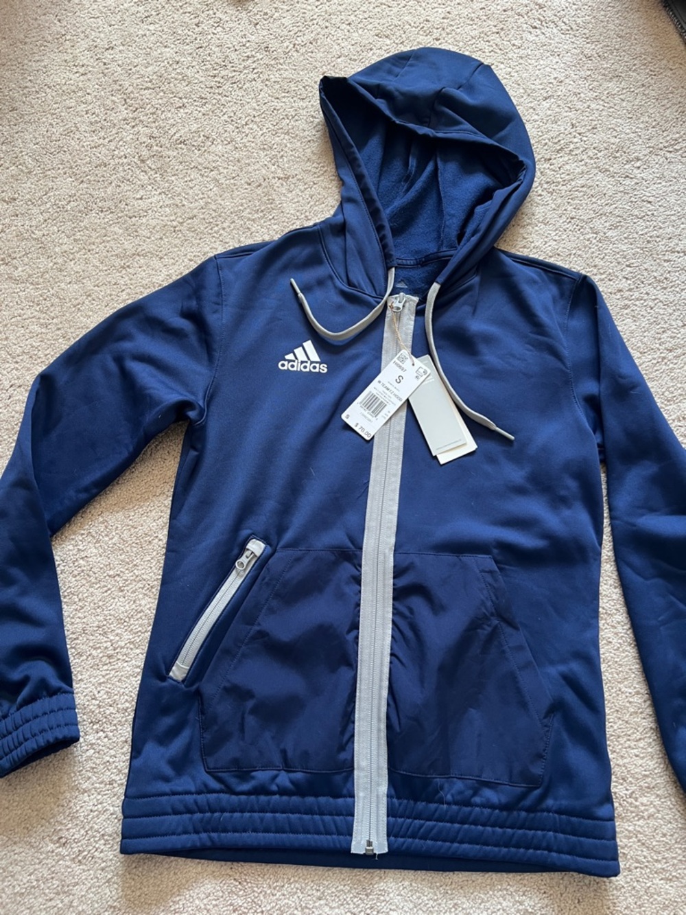 adidas Navy and Light Gray Full-Zip Hooded Jacket